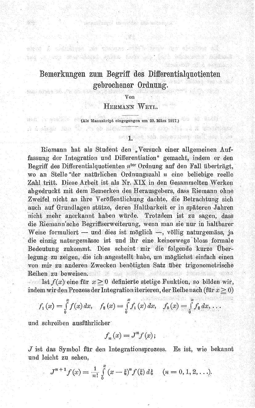 Bemerkungen zum Begriff des Differentialquotienten gebrochener Ordnung